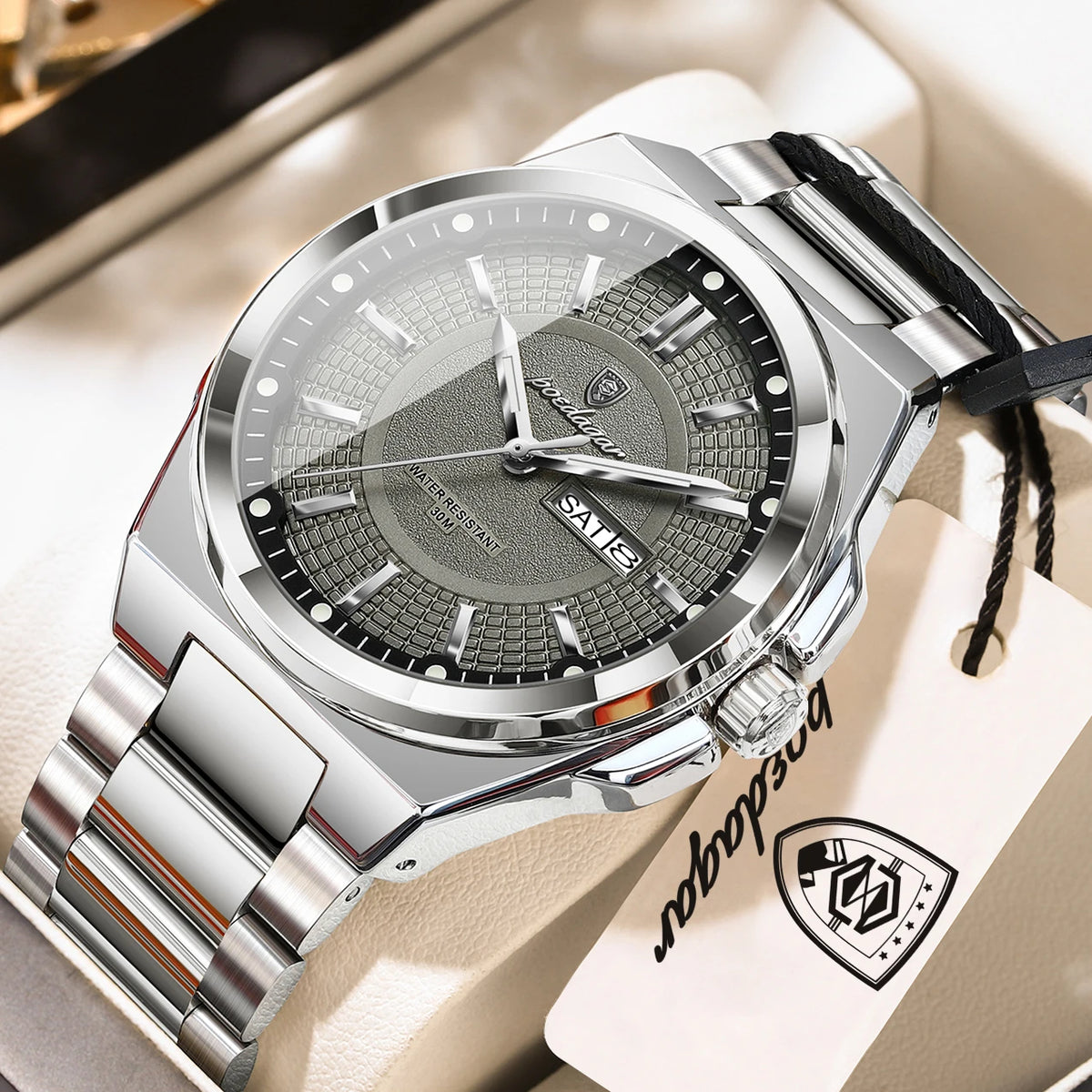 Poedagar Sport Quartz Wristwatch Stainless Steel Waterproof Luminous Hands