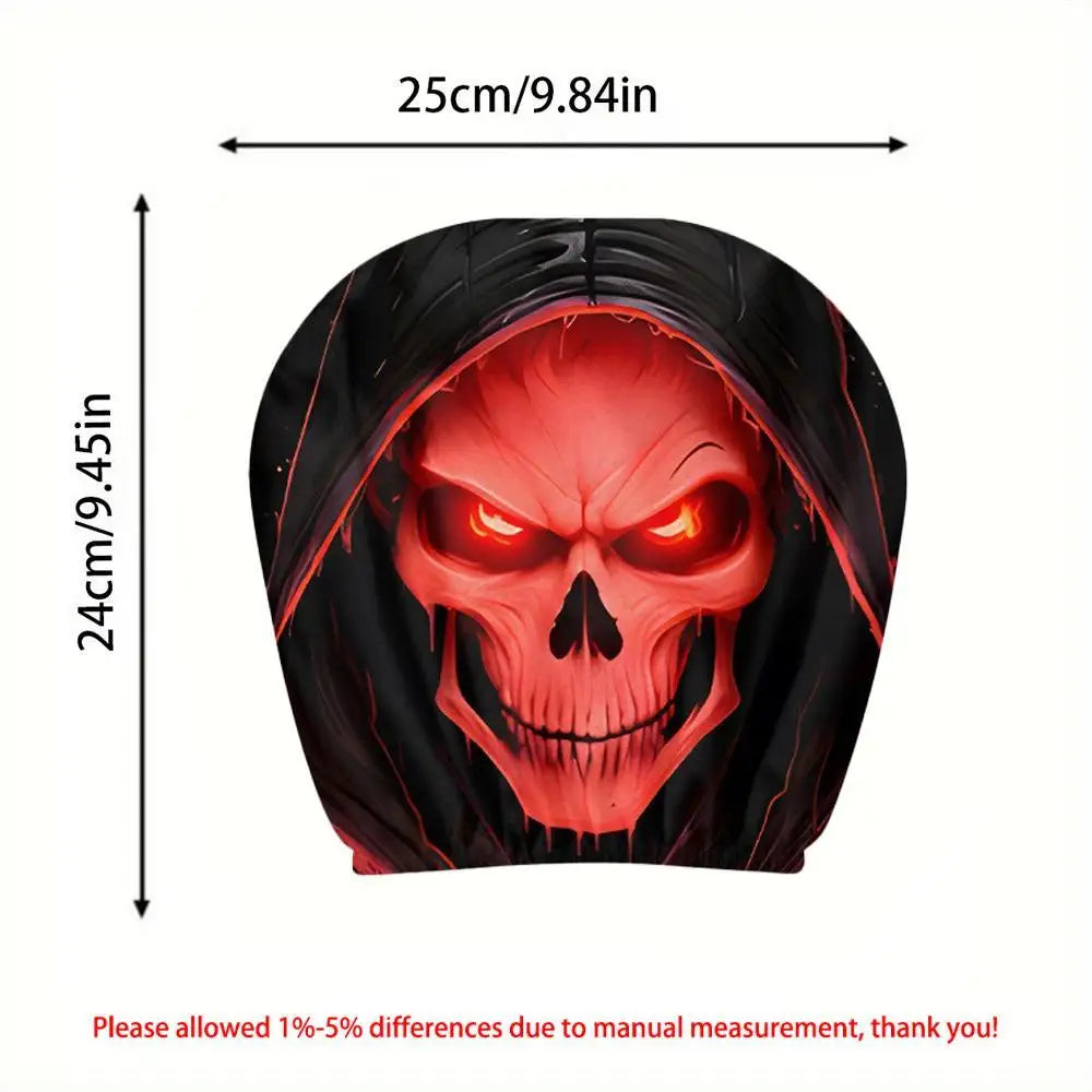 2Pcs Grim Reaper Skull Headrest Covers—Halloween Auto Decor