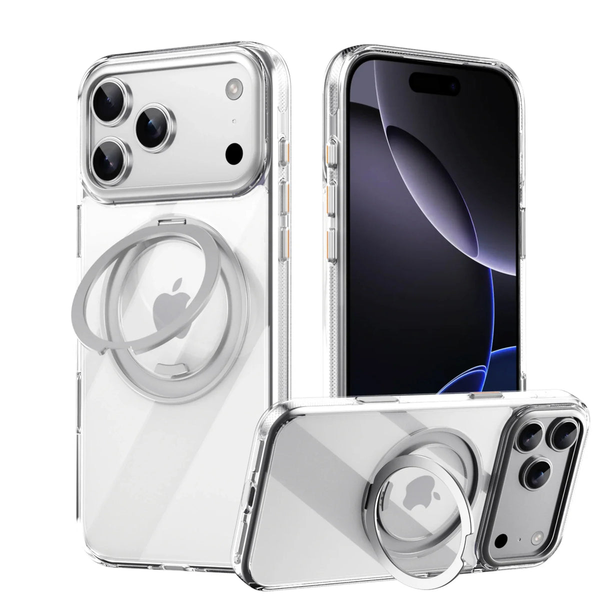 Transparent Magnetic Case for iPhone 17 Air 16 Plus 15 14 13 18 17 Pro Max 16e 360° Rotating Ring Holder Kickstand Cover LMD003