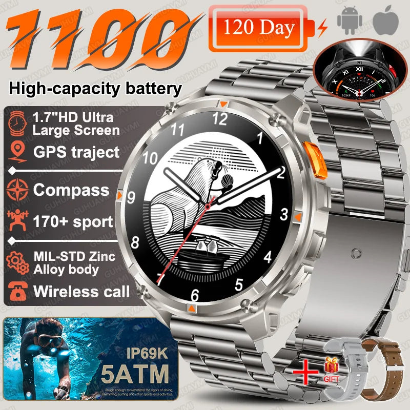 2026 New T-Rex3 Pro 1100mAh Battery Smart Watch GPS path 5ATM Waterproof Sports Run tracker Outdoors Compass Military Smartwatch