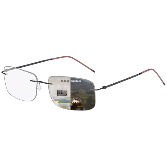 KISSOUL Rimless Bifocal Photochromic Reading Glasses Men Computer Readers Anti-blue Light Transition Sunglasses with Readers