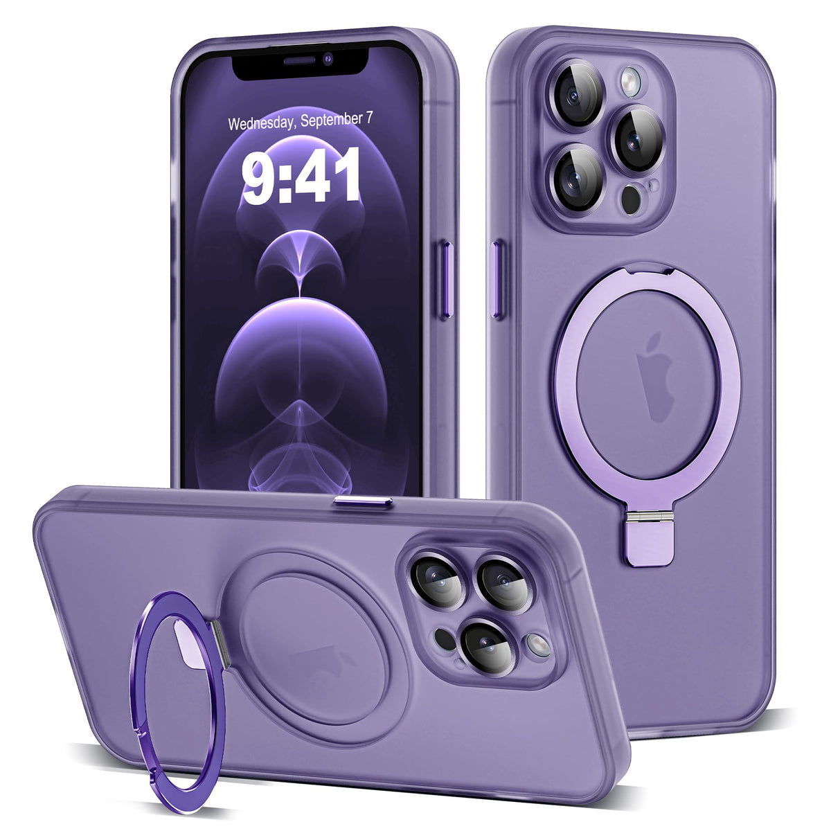 for iPhone 11 Case with Magnetic Invisible Ring Stand [Full Camera Lens Protection] [Compatible with Mag-Safe] Military-Grade Drop Matte Translucent Slim Phone Cases for iPhone 11 6.1", Pink