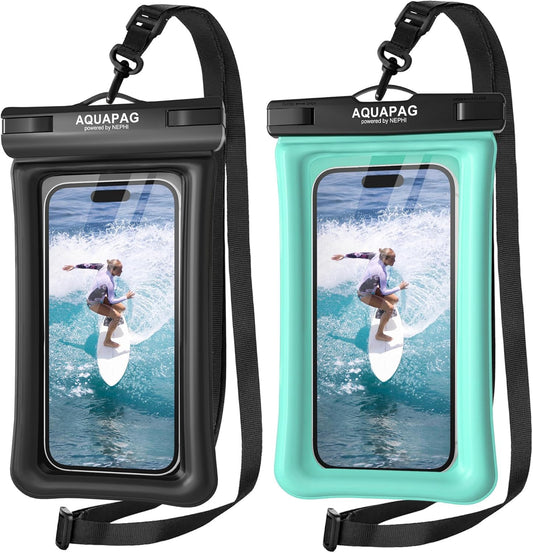 NEPHI IP68 Waterproof Phone Pouch 2 Pack-Up to 7.0"，Adjustable Neck Lanyard Floating Waterproof Phone Case for iPhonePhone Dry Bags for Vacation Beach Pool Travel Essentials (Black Green 2 Pack)