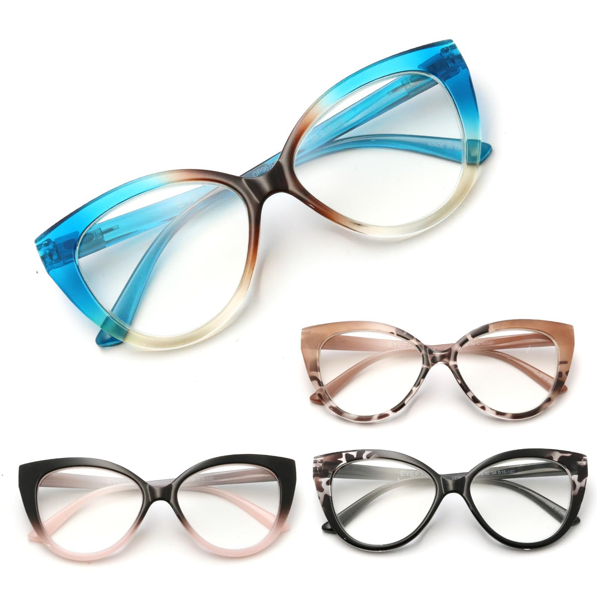 eyeezi 4PC Cat Eye Reading Glasses for WomenBlue Light Flexible Spring Hinges.Anti-glare Readers Fashion Reading Glasses for Women 3.5