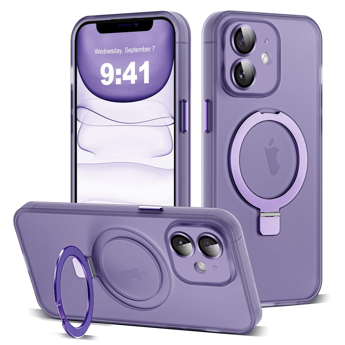 for iPhone 11 Case with Magnetic Invisible Ring Stand [Full Camera Lens Protection] [Compatible with Mag-Safe] Military-Grade Drop Matte Translucent Slim Phone Cases for iPhone 11 6.1", Pink