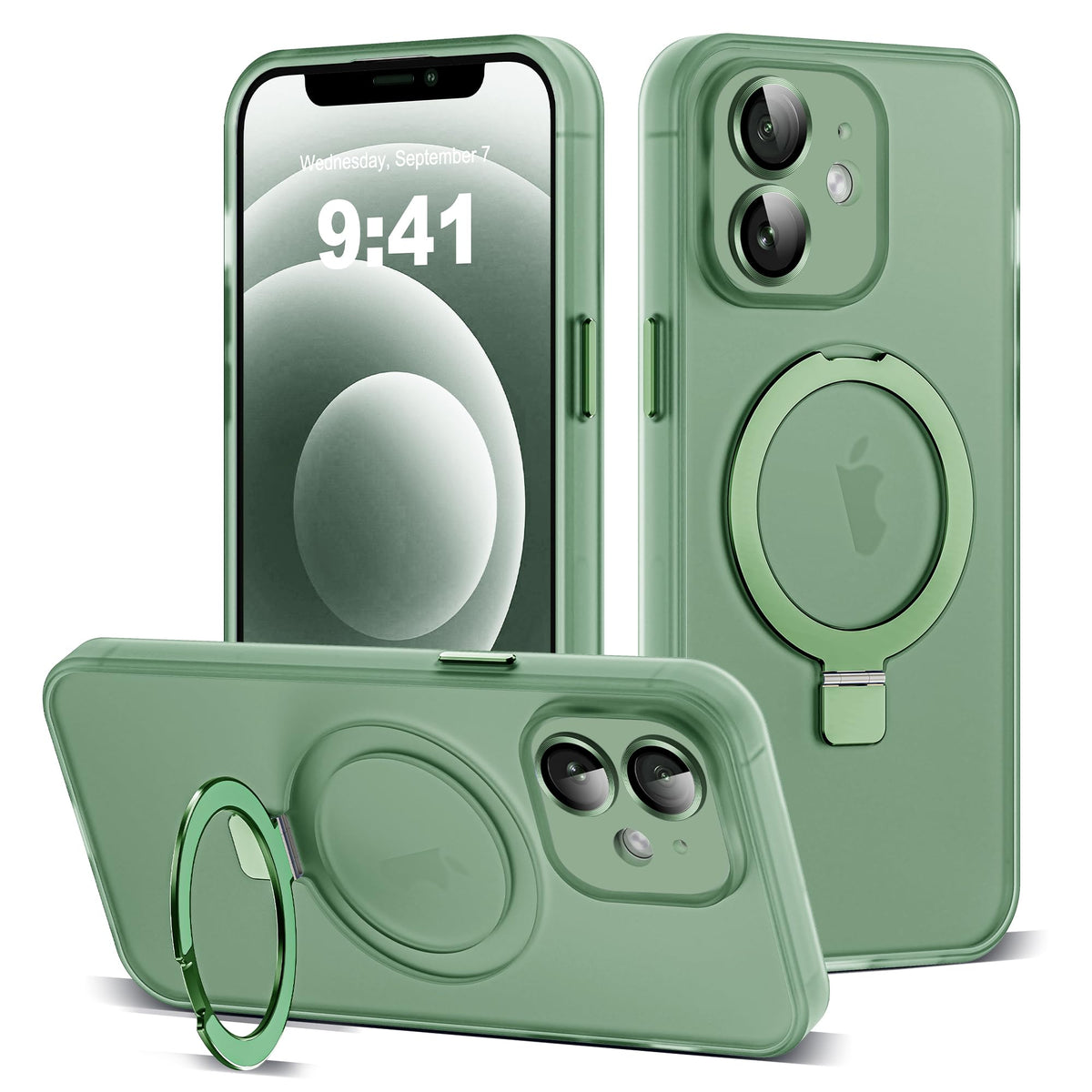 for iPhone 11 Case with Magnetic Invisible Ring Stand [Full Camera Lens Protection] [Compatible with Mag-Safe] Military-Grade Drop Matte Translucent Slim Phone Cases for iPhone 11 6.1", Pink