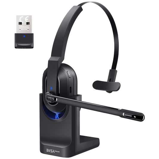 EKSA Trucker Bluetooth Headset Wireless Headset with Microphone AI Noise Canceling On Ear Bluetooth Headphone with Mute for Driver Office Call Center Computer Skype