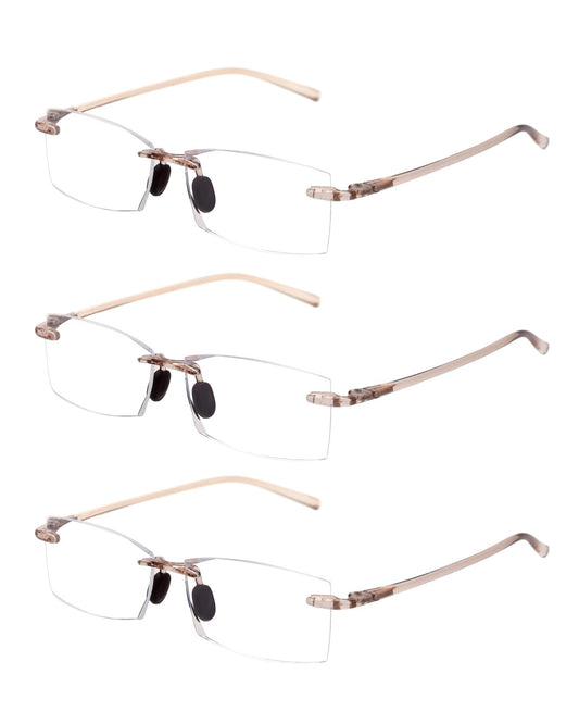 TERAISE Rimless Reading Glasses Comfortable Lightweight Frameless Reader 3 Pack Men and Women Blue Light Blocking Computer Eyeglasses(3.0X)