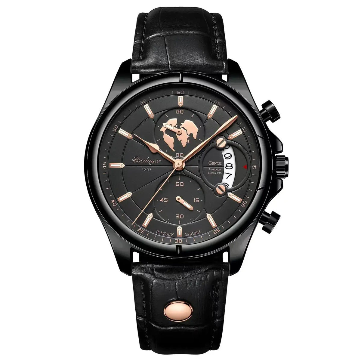 Poedagar luxury man wristwatch chronograph date leather casual quartz watch