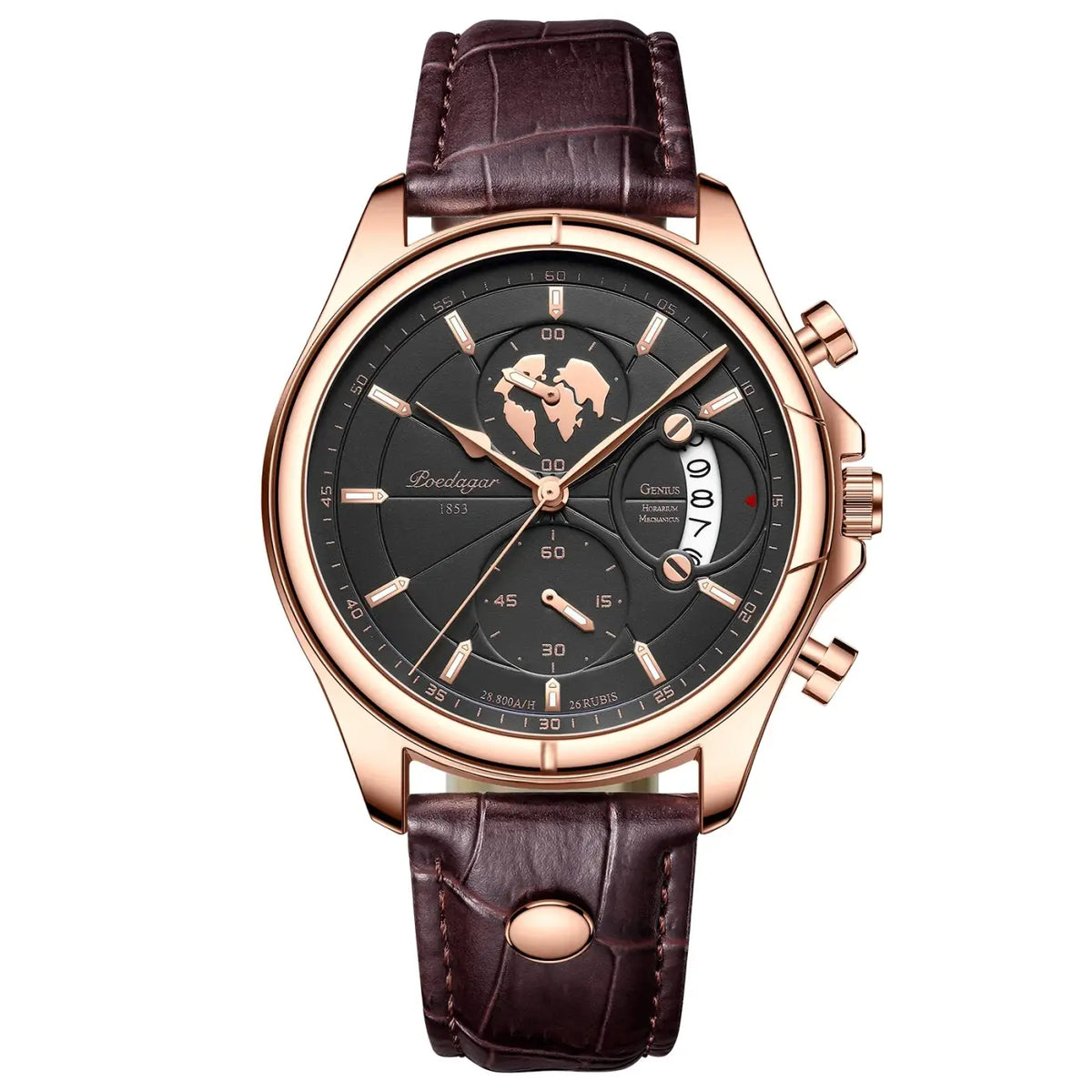 Poedagar luxury man wristwatch chronograph date leather casual quartz watch