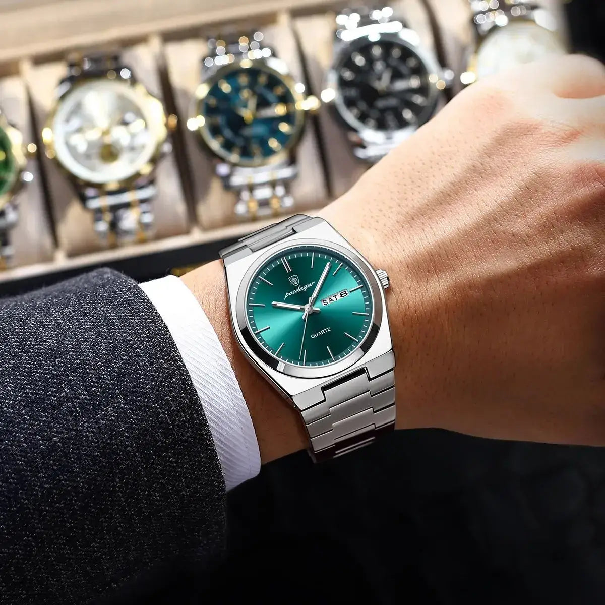 Men watch stainless steel casual fashion waterproof luminous