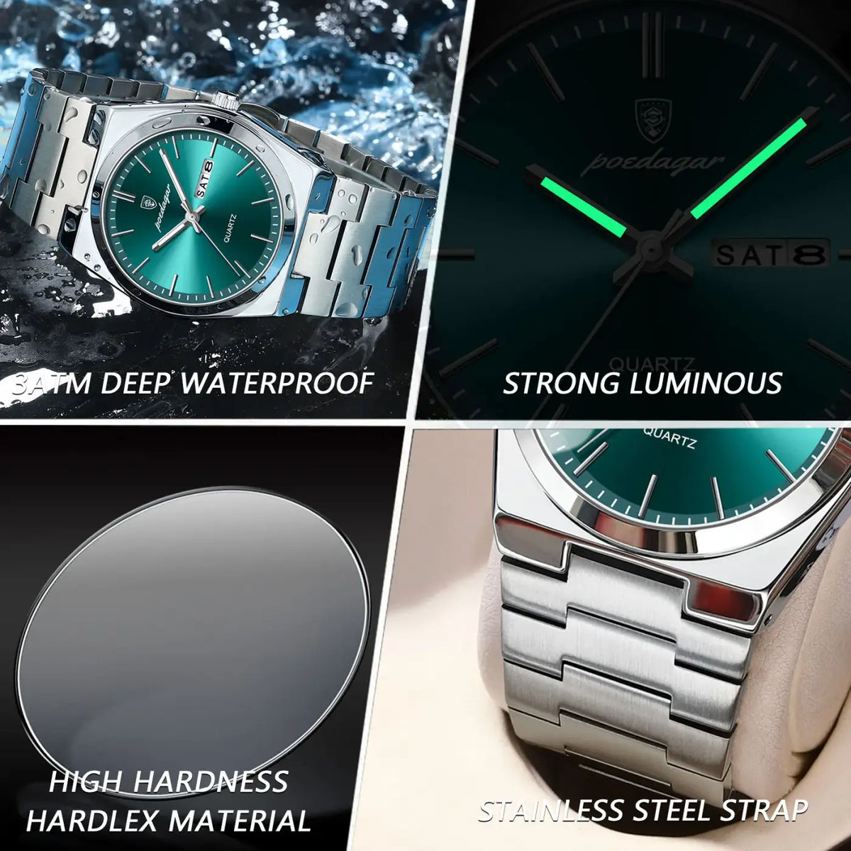 Men watch stainless steel casual fashion waterproof luminous