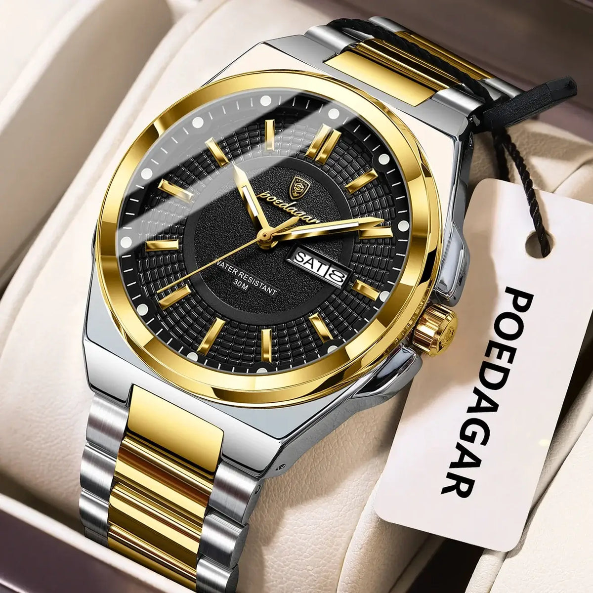 Poedagar Sport Quartz Wristwatch Stainless Steel Waterproof Luminous Hands