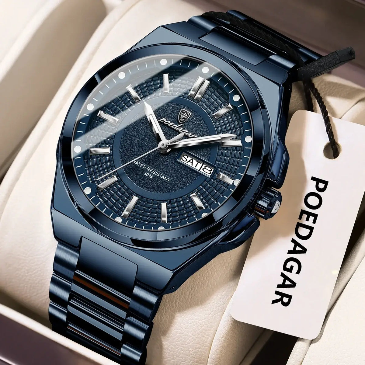 Poedagar Sport Quartz Wristwatch Stainless Steel Waterproof Luminous Hands