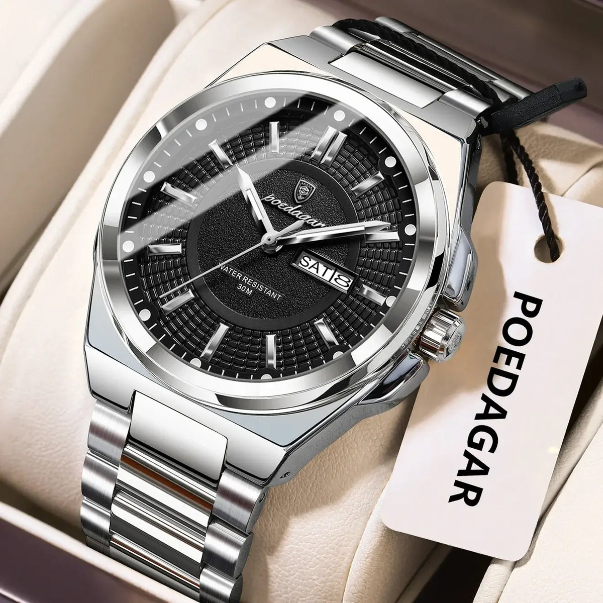 Poedagar Sport Quartz Wristwatch Stainless Steel Waterproof Luminous Hands