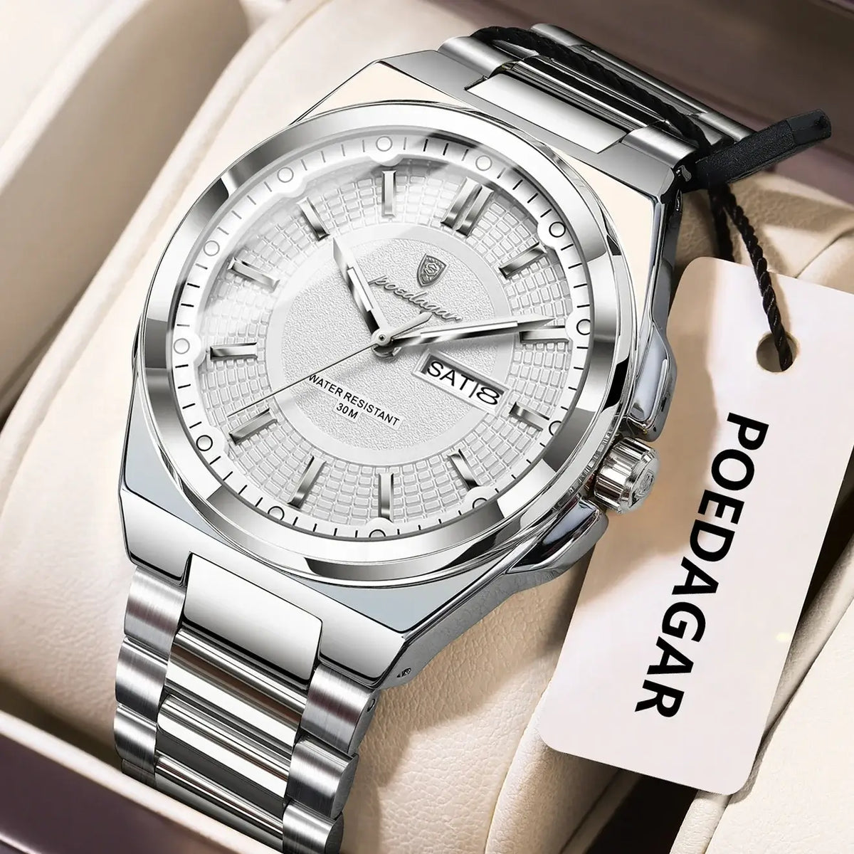 Poedagar Sport Quartz Wristwatch Stainless Steel Waterproof Luminous Hands