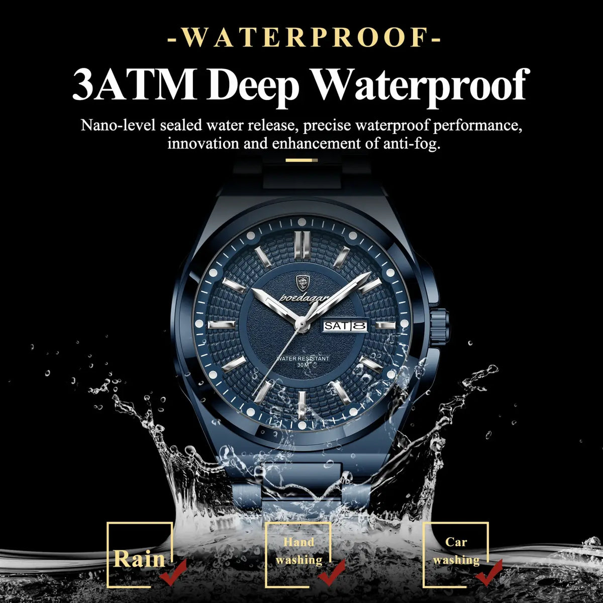 Poedagar Sport Quartz Wristwatch Stainless Steel Waterproof Luminous Hands