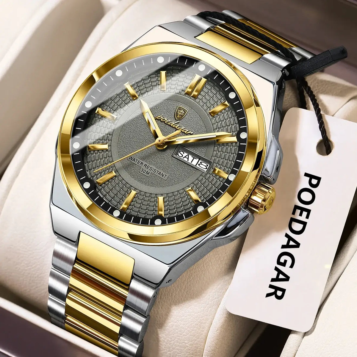 Poedagar Sport Quartz Wristwatch Stainless Steel Waterproof Luminous Hands