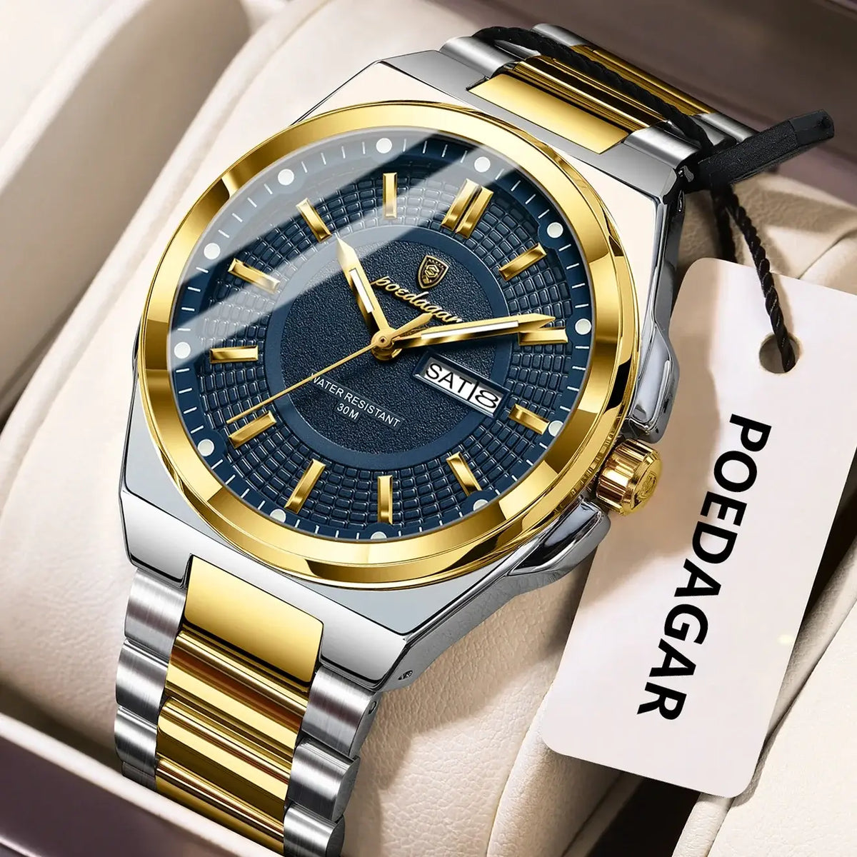 Poedagar Sport Quartz Wristwatch Stainless Steel Waterproof Luminous Hands