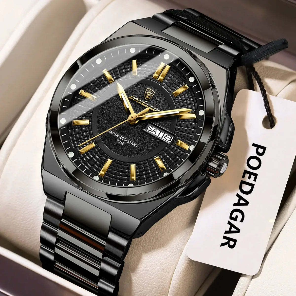 Poedagar Sport Quartz Wristwatch Stainless Steel Waterproof Luminous Hands
