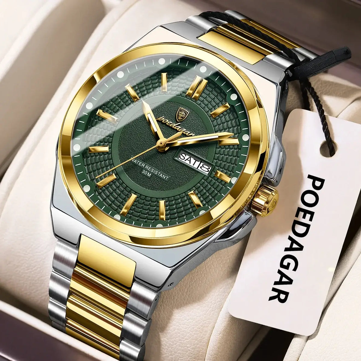 Poedagar Sport Quartz Wristwatch Stainless Steel Waterproof Luminous Hands