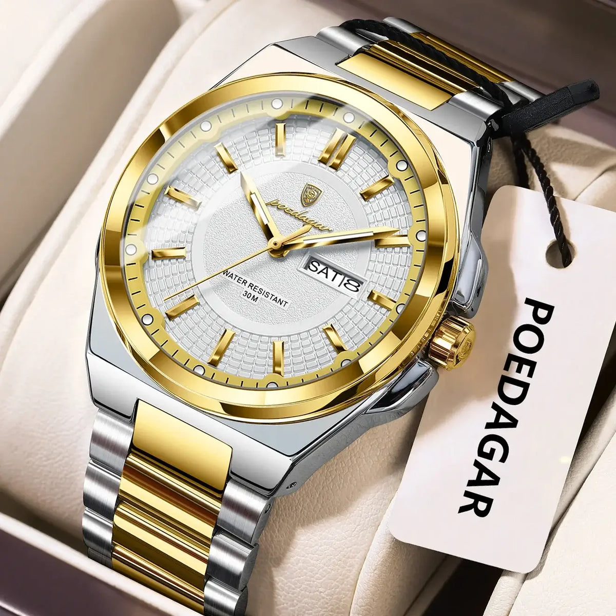 Poedagar Sport Quartz Wristwatch Stainless Steel Waterproof Luminous Hands