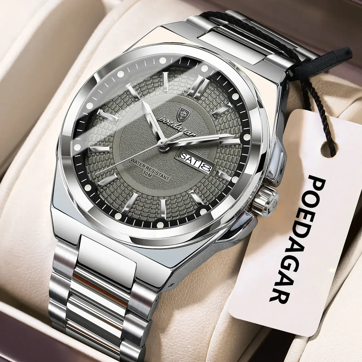 Poedagar Sport Quartz Wristwatch Stainless Steel Waterproof Luminous Hands